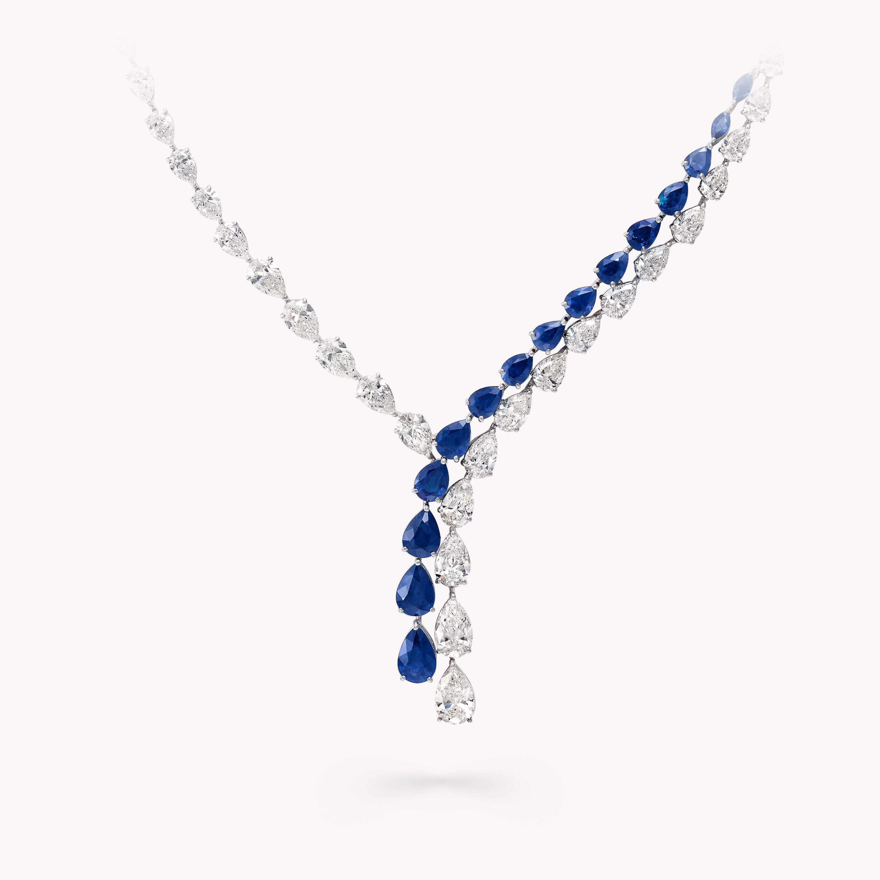 14k White Gold Flower Sapphire Necklace with Diamonds
